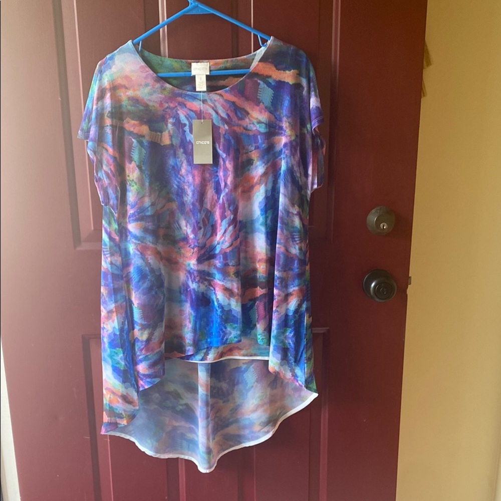Chaps Blue and Purple Asymmetrical Short Sleeve Tunic